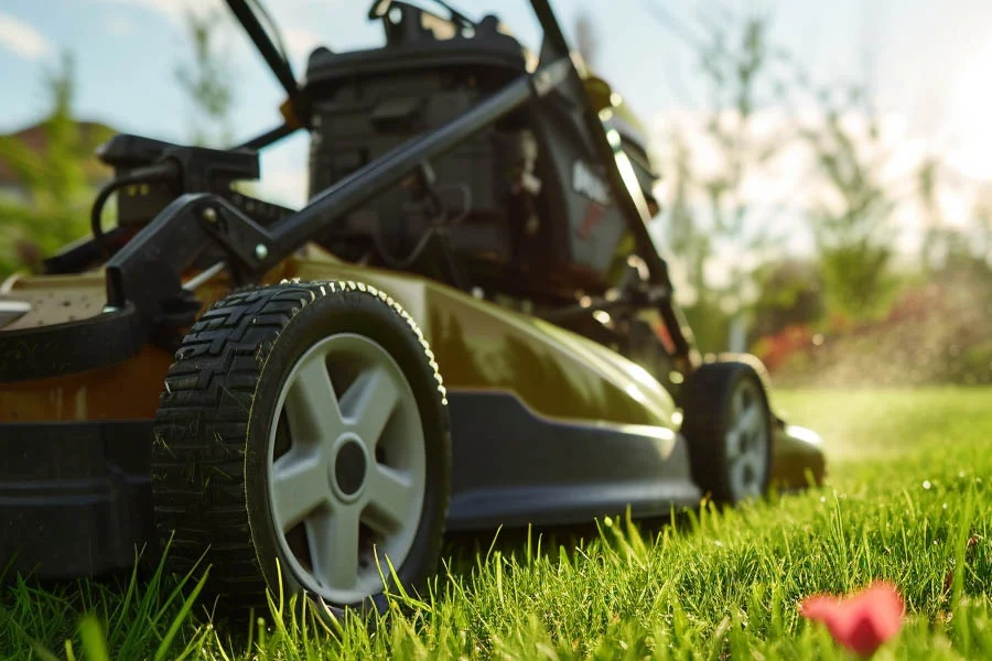 green electric lawn mower